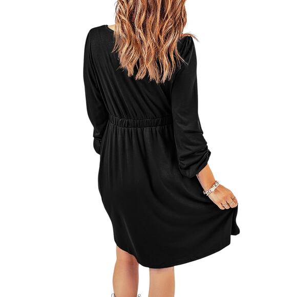 Black Button Up High Waist Long Sleeve Dress New Sizes S, M. L, XL, 2XL - Picture 3 of 12